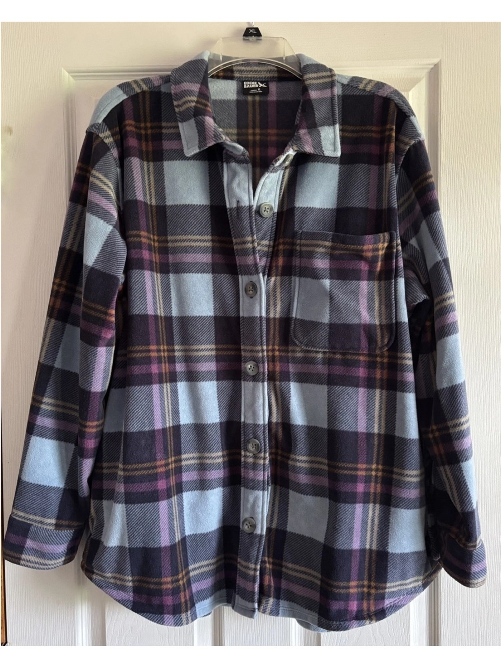 Eddie Bauer Women’s XL Plaid Fleece Button Up Shirt Jacket Cottage Core